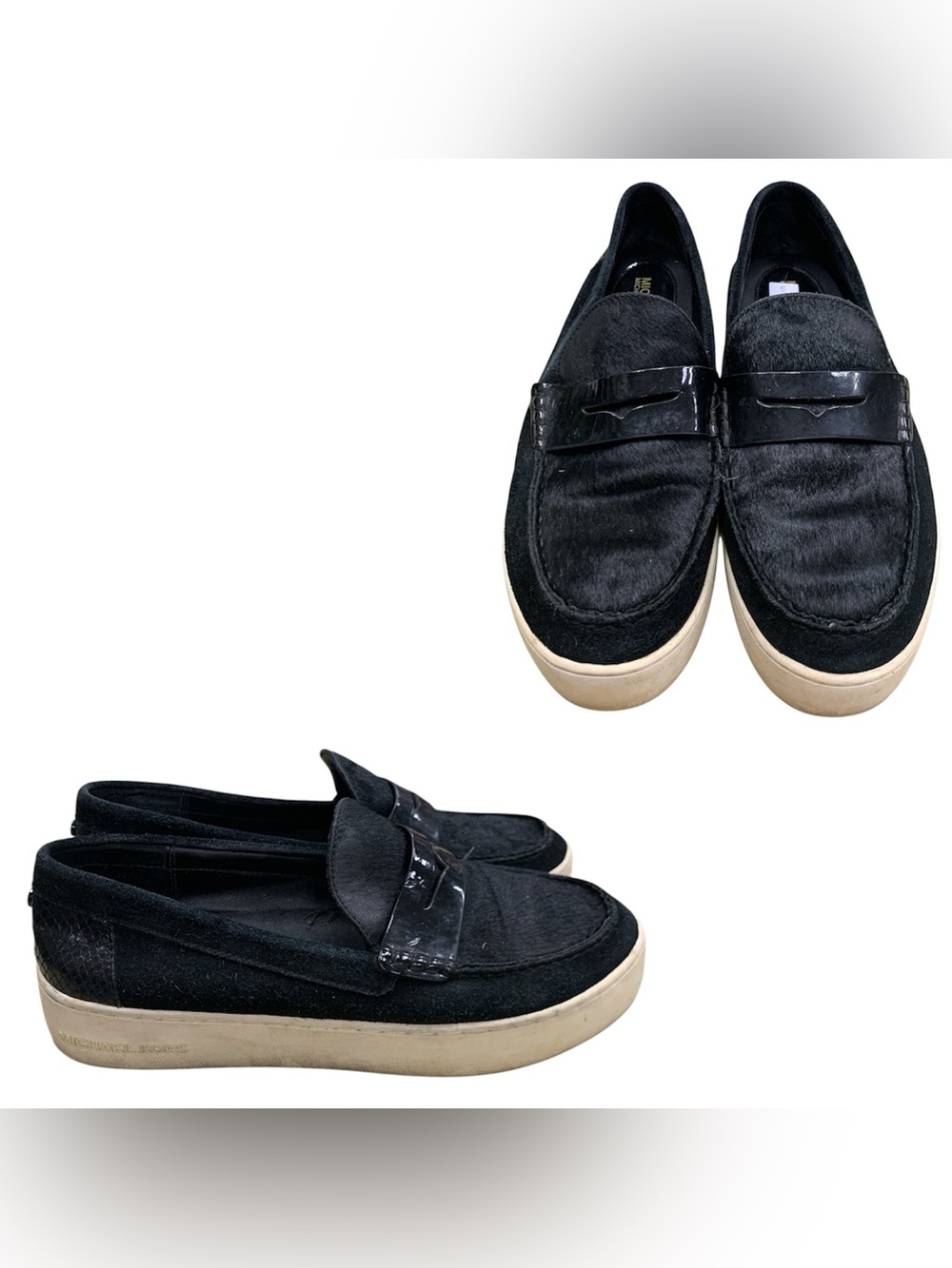 Michael Kors Black Penny Loafers with Cream Platform Sole S10